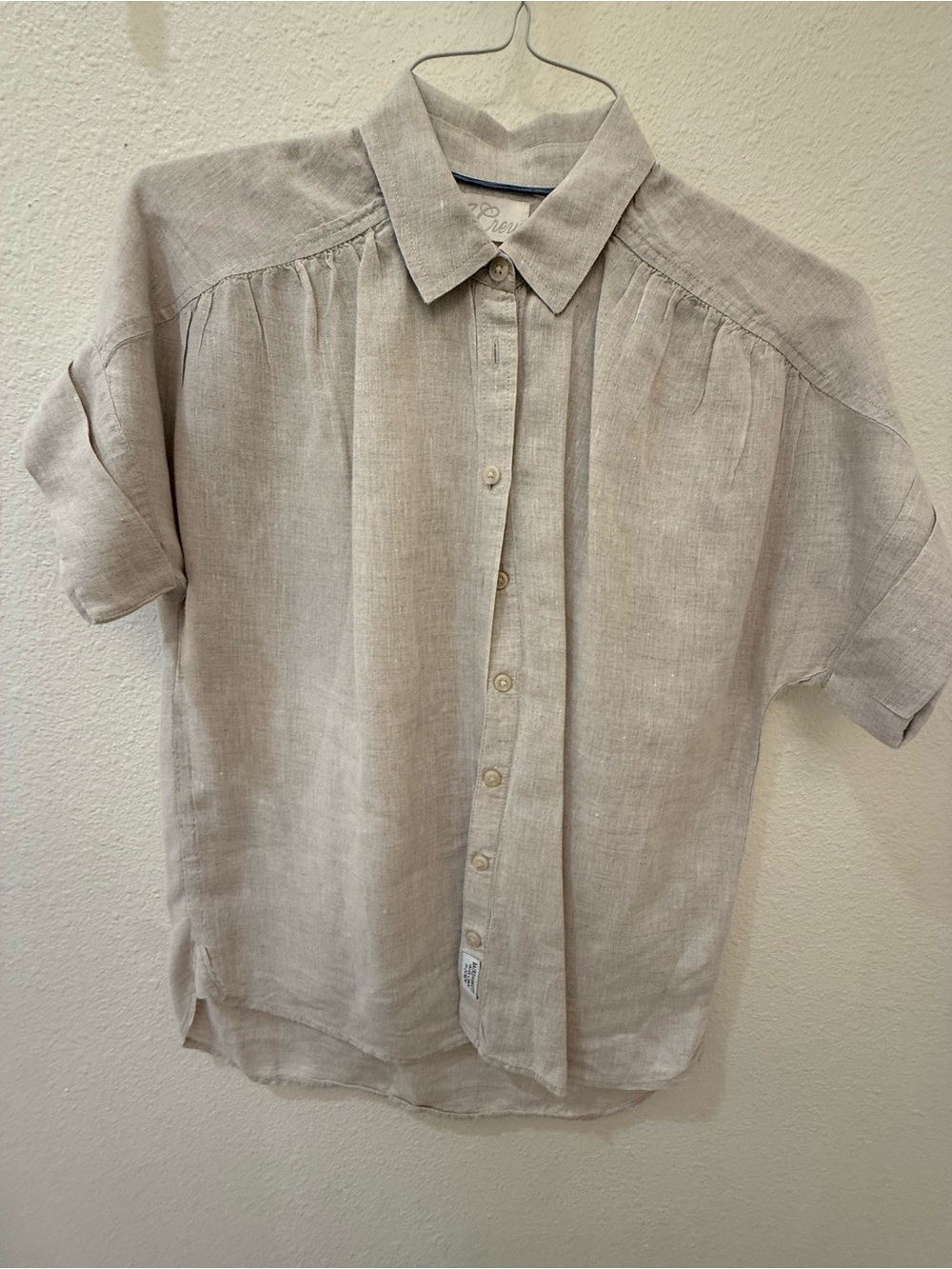 J. Crew Short-Sleeve Button-Down Linen Shirt - Light Taupe